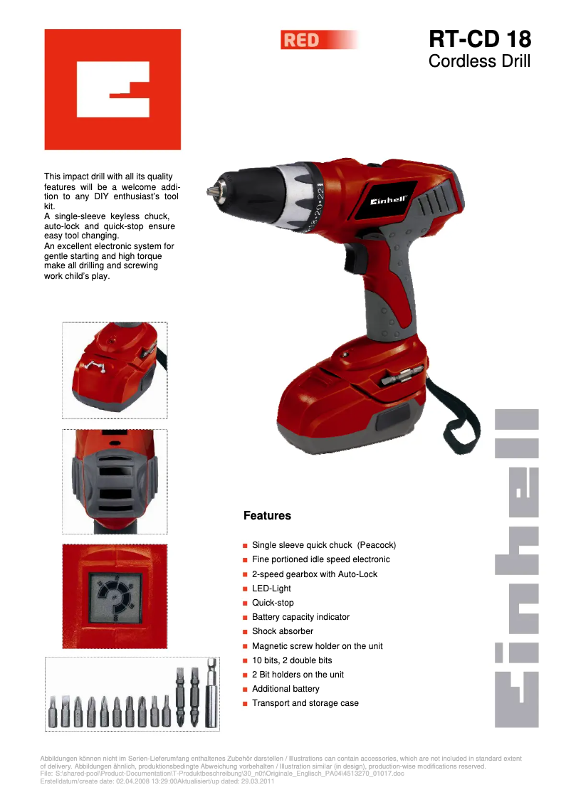Page 1 of the manual User Manual Einhell RT-CD 18