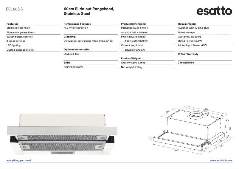 First page image of the manual for ESL60DS