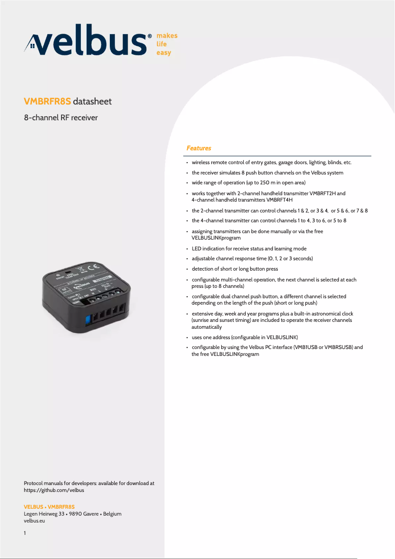 First page image of the manual for VMBRFR8S