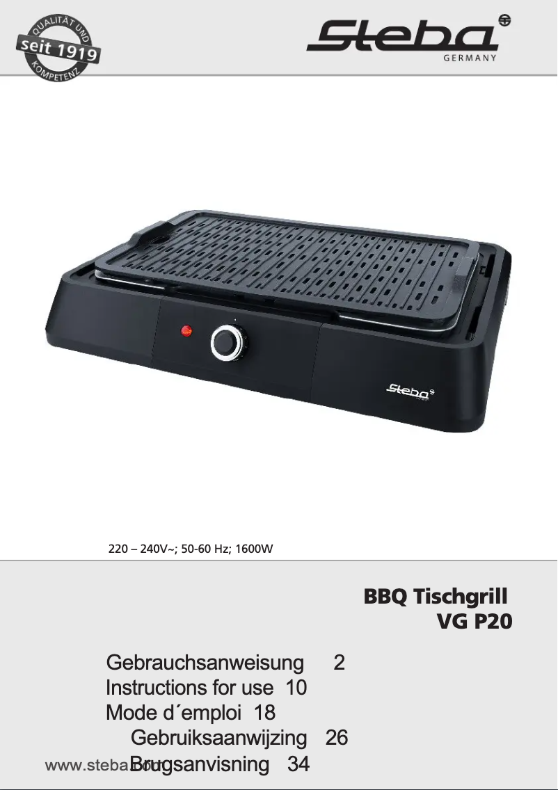 Page 1 of the manual User Manual Steba VG P20