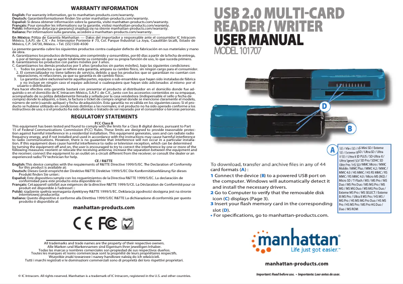 First page image of the manual for 101707