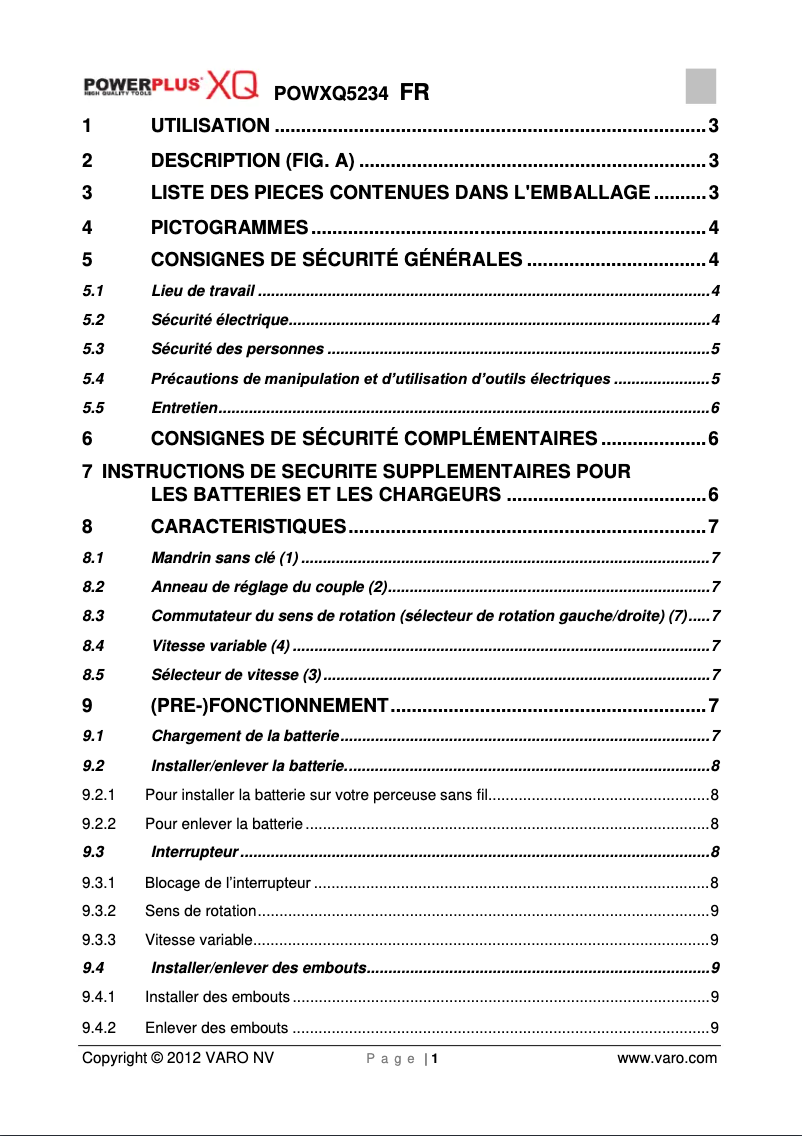 Image de la première page du manuel de l'appareil POWXQ5234
