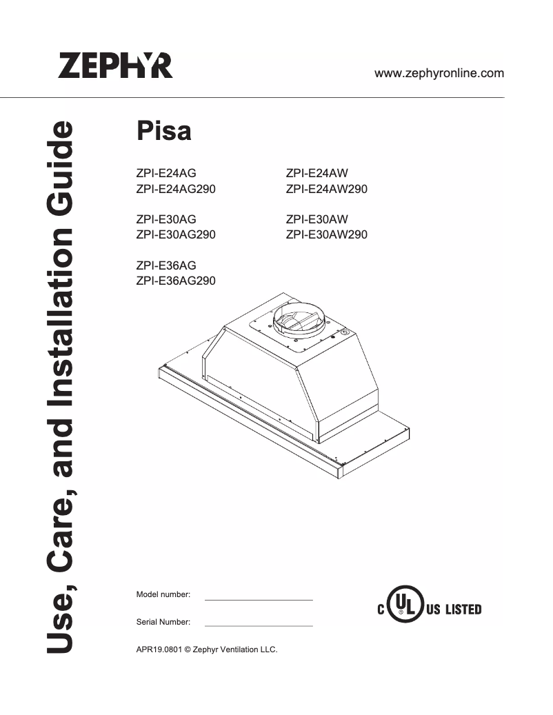 Page 1 of the manual User Manual Zephyr Pisa ZPI-E24AW290