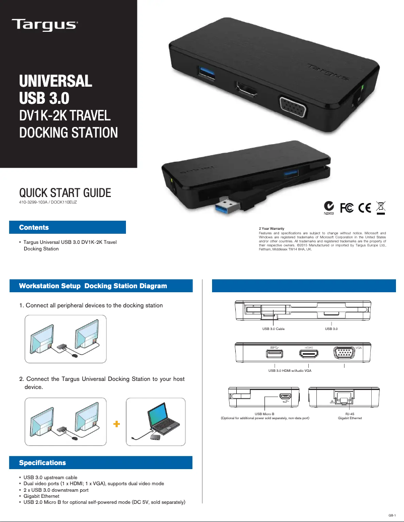 First page image of the manual for DOCK110EUZ