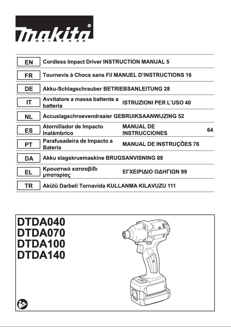 First page image of the manual for DTDA040Z