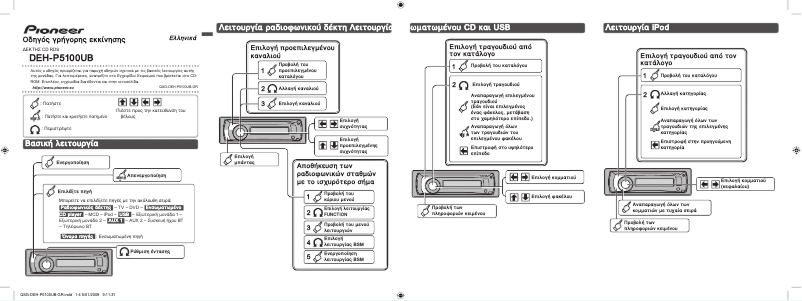Page 1 of the manual Quick Start Guide Pioneer DEH-P5100UB