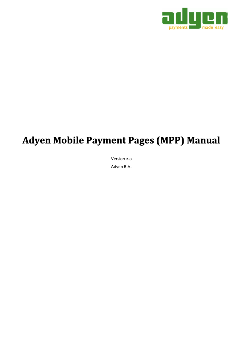 Page 1 of the manual User Manual Adyen Mobile Payment Pages