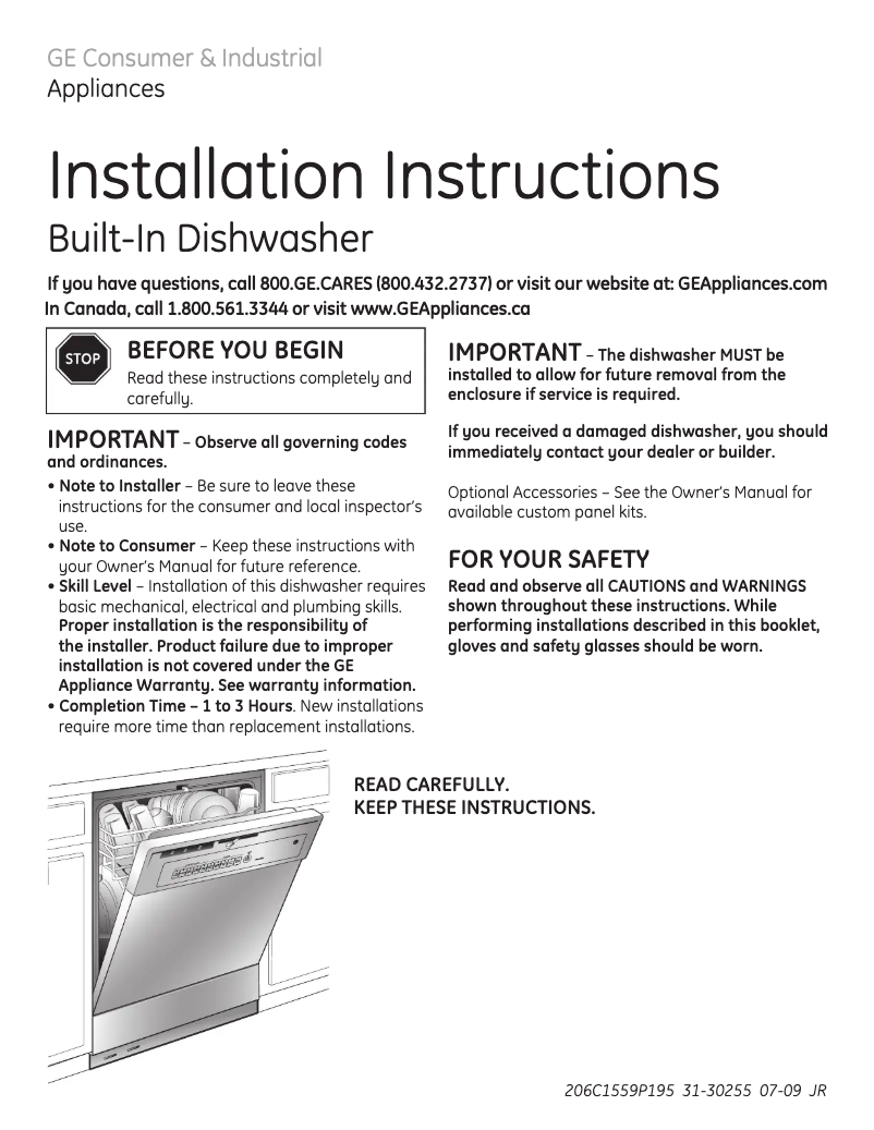 Page 1 of the manual Installation Guide GE GSD4000VBB