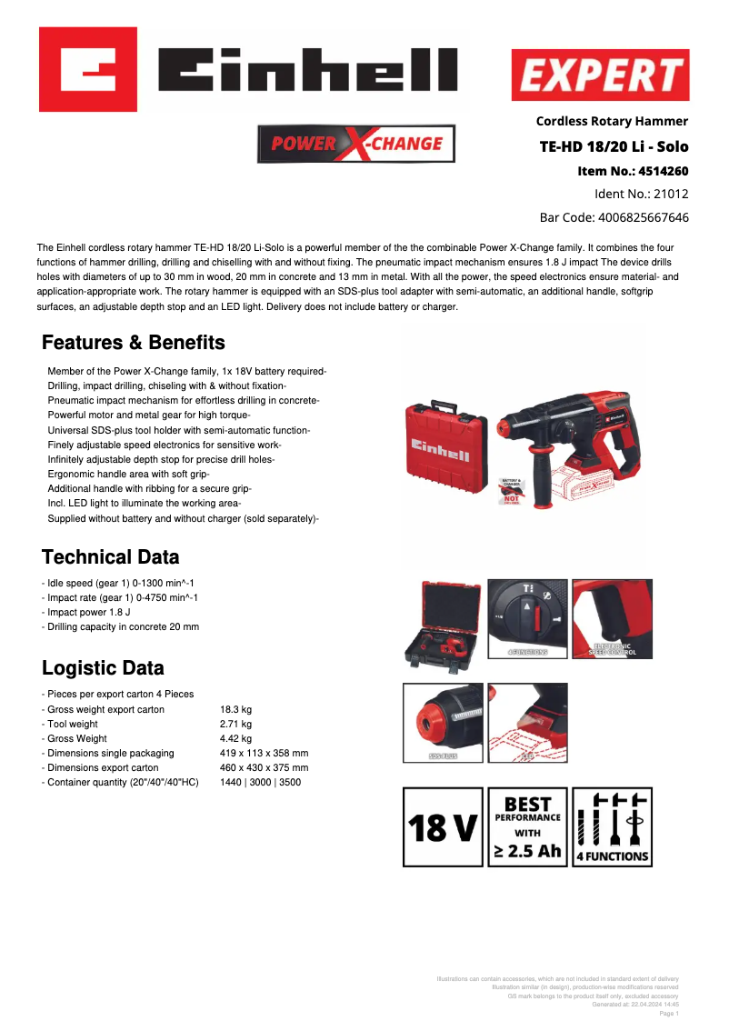 First page image of the manual for TE-HD 18/20 Li