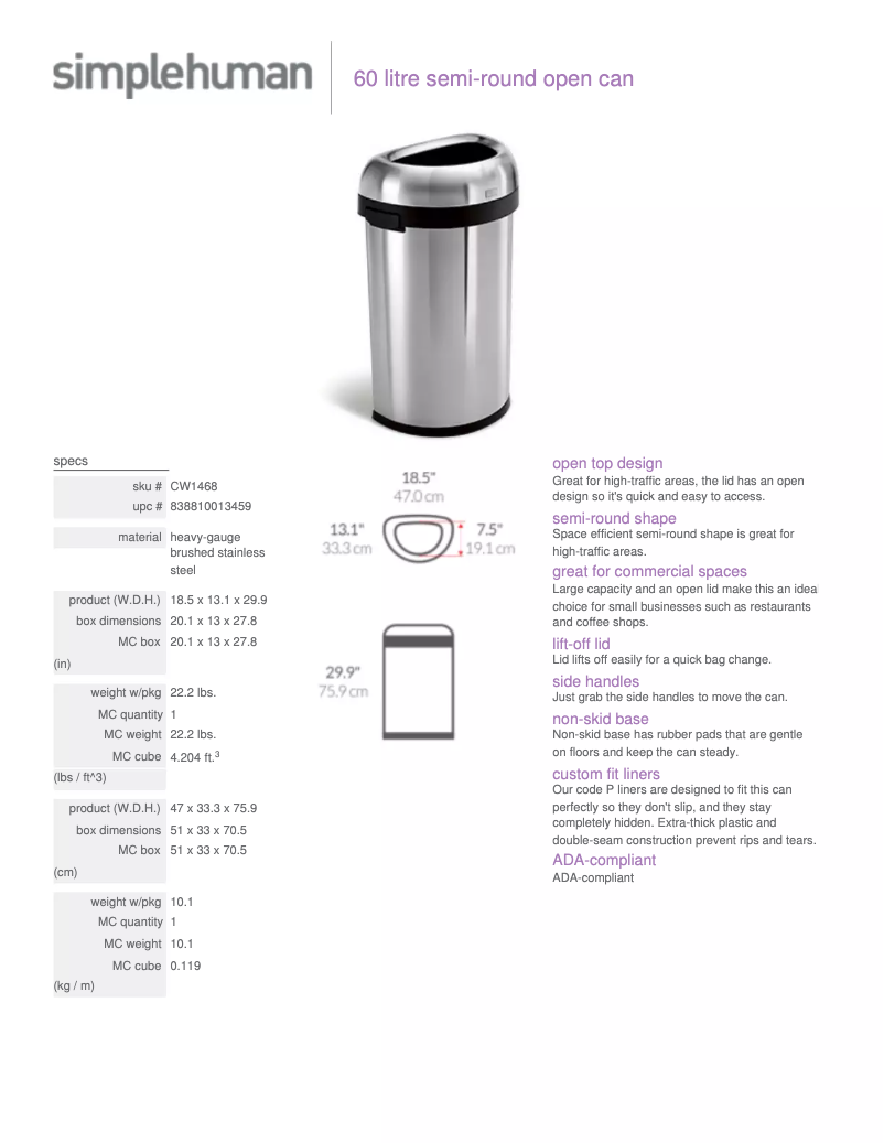 Page 1 of the manual User Manual Simplehuman CW1468