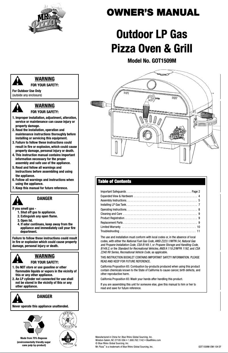 Page 1 of the manual User Manual Mr. Pizza GOT1509M