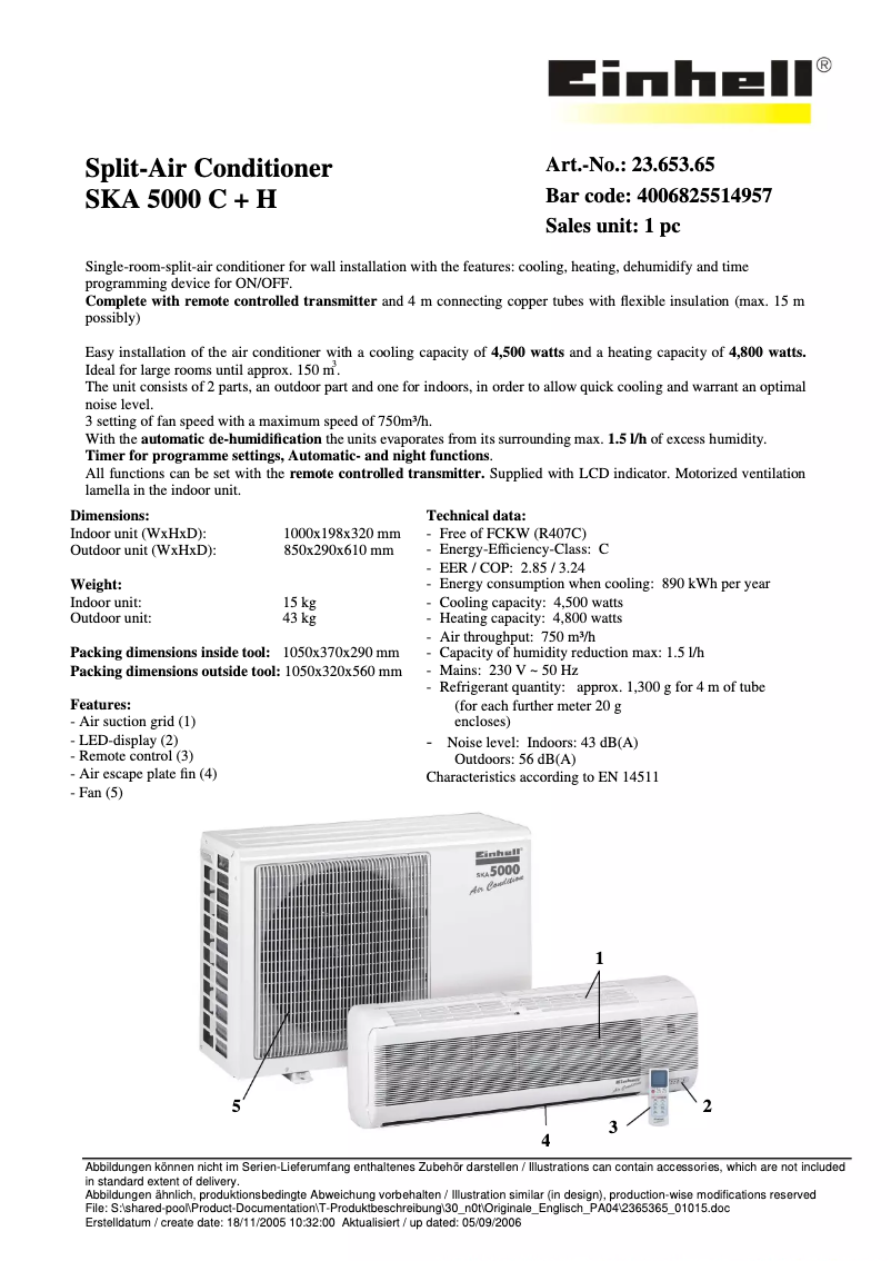 First page image of the manual for SKA 5000 C+H