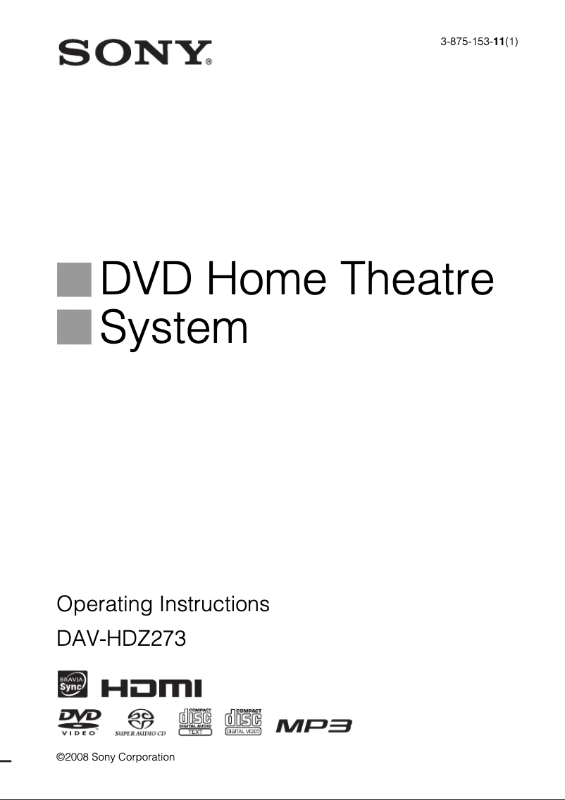 Page 1 of the manual User Manual Sony DAV-HDZ273