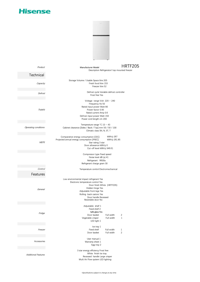 First page image of the manual for HRTF205