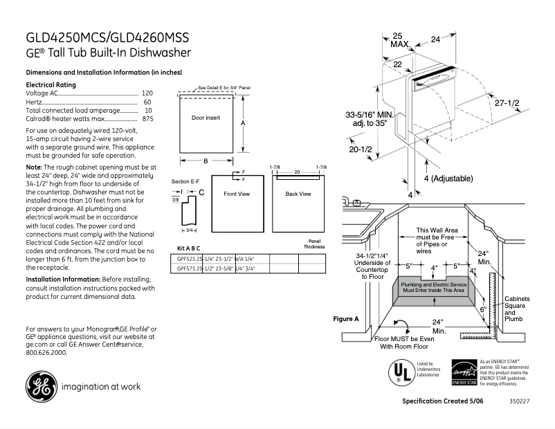 Page 1 of the manual Technical Sheet GE GLD4250MCS