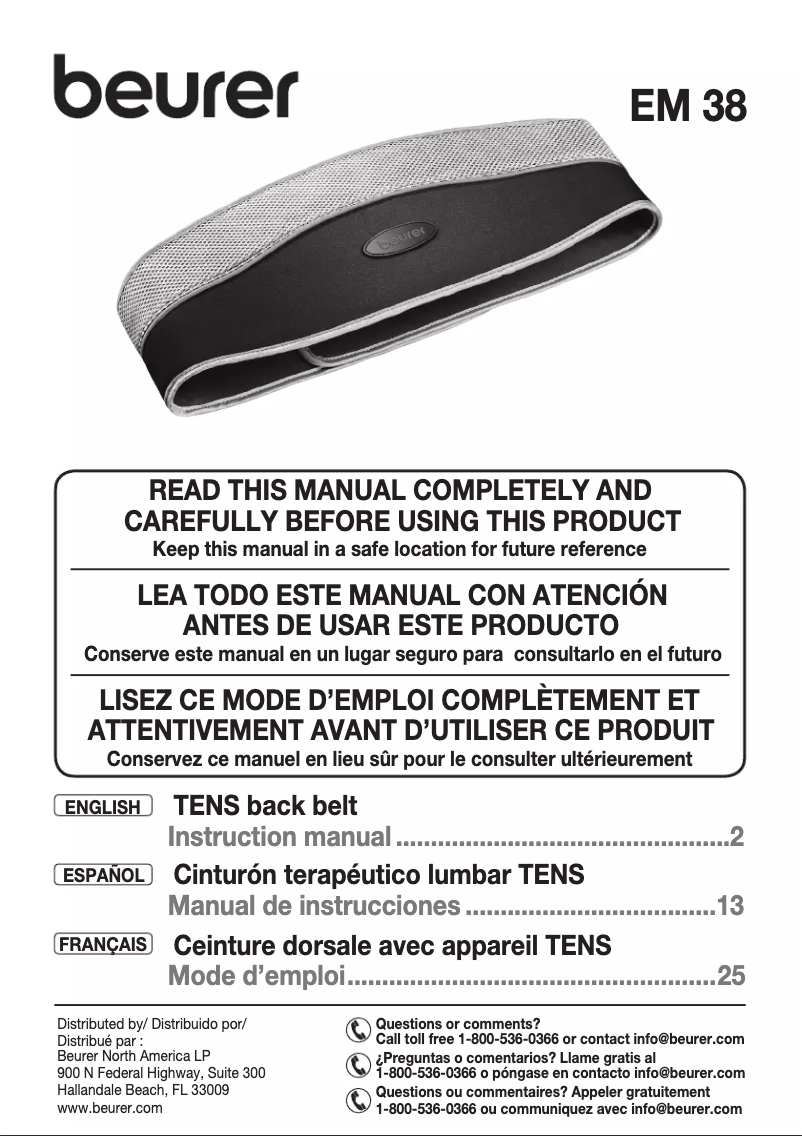 Page 1 of the manual User Manual Beurer EM 38