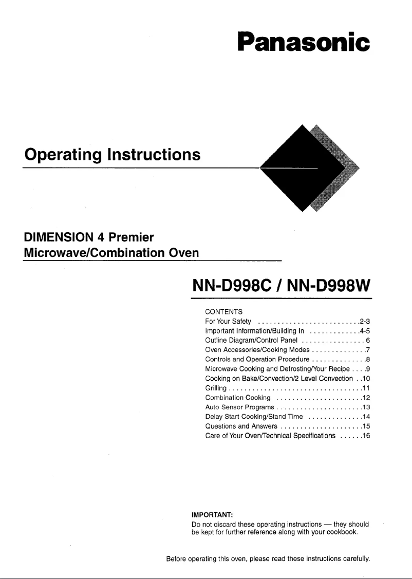 First page image of the manual for NN-D998W