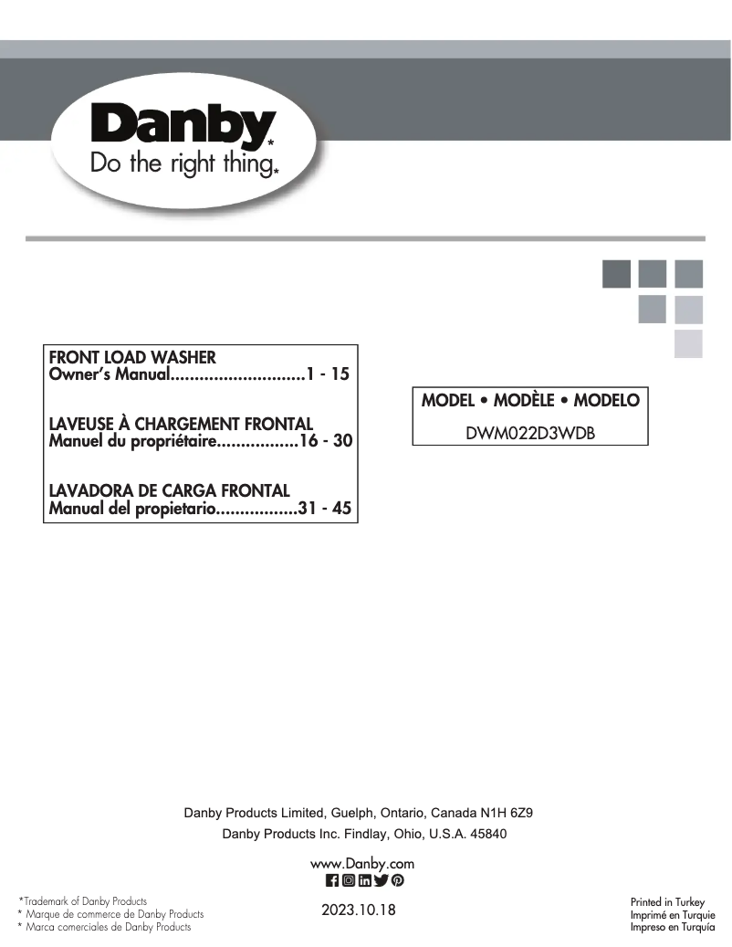 Page 1 of the manual User Manual Danby DWM022D3WDB