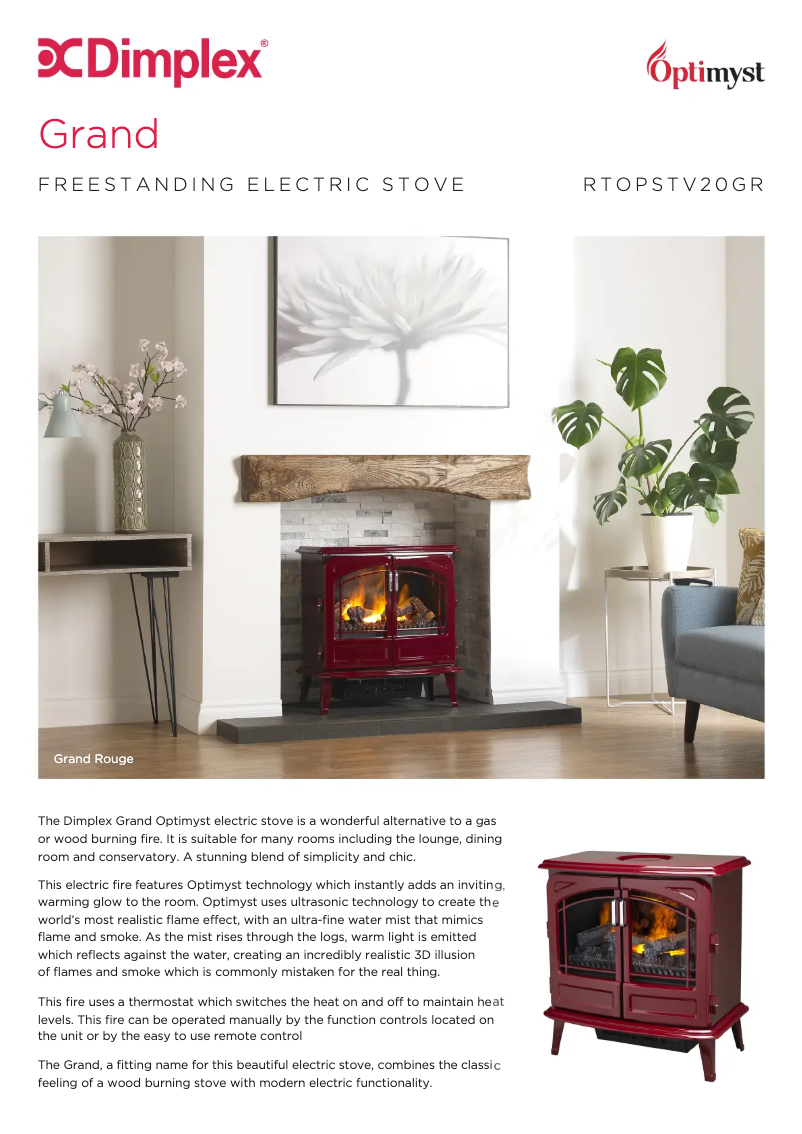 Page 1 of the manual Technical Sheet Dimplex RTOPSTV20GR