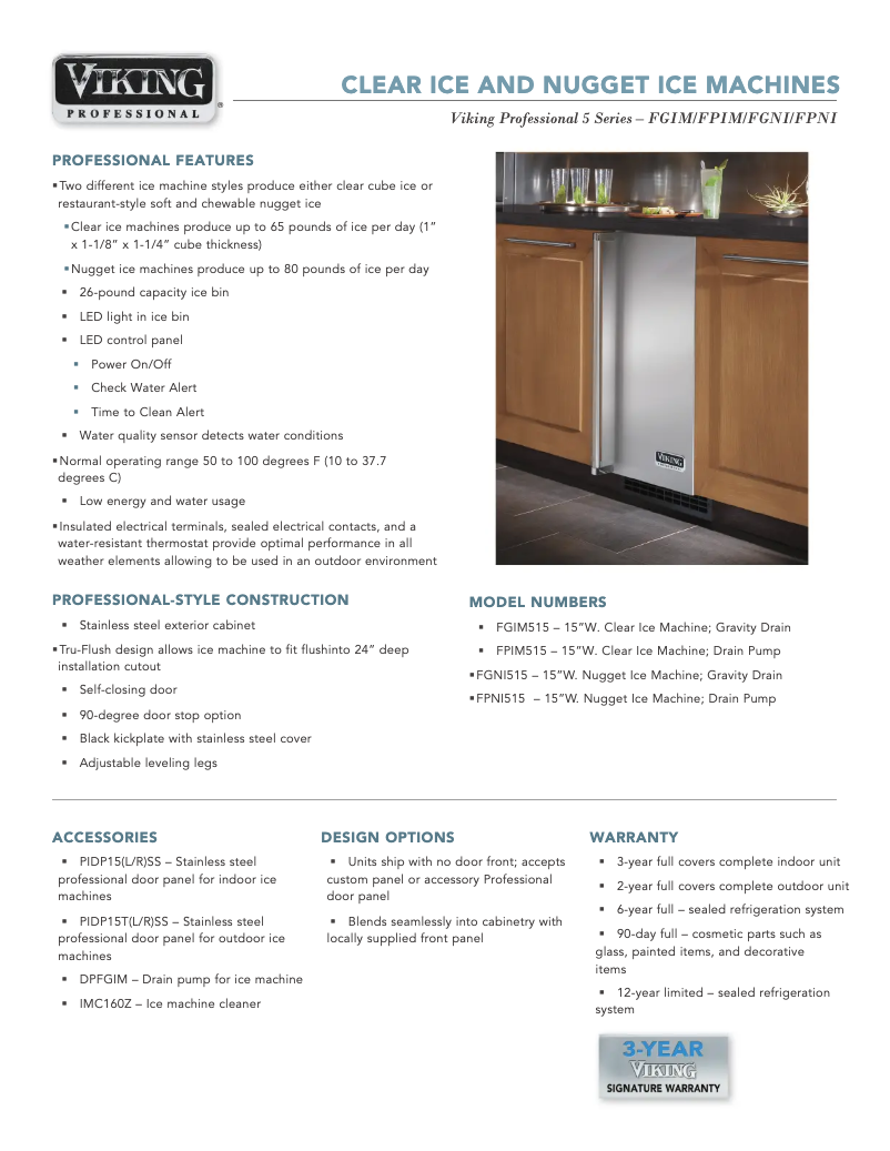 Page 1 of the manual Technical Sheet Viking FGIM515