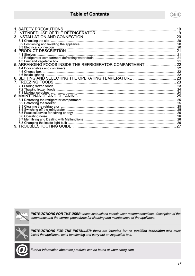 Page 1 of the manual User Manual Smeg FAB10 P