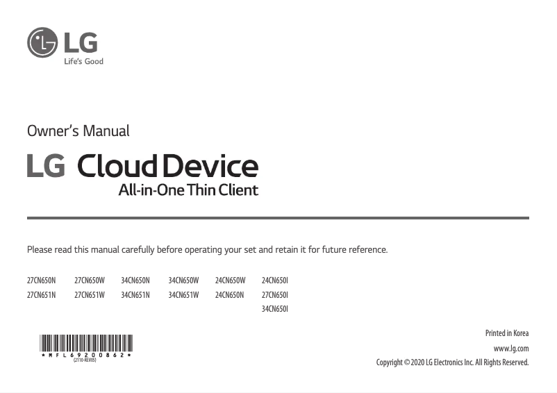 First page image of the manual for 34CN650N