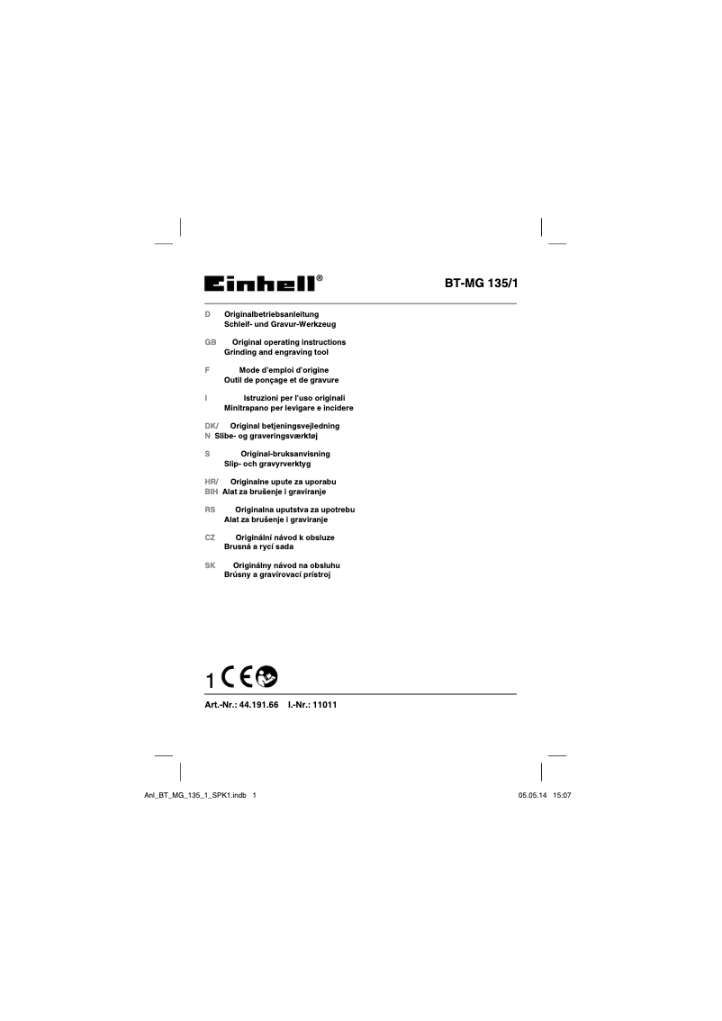 Page 1 of the manual User Manual Einhell BT-MG 135/1