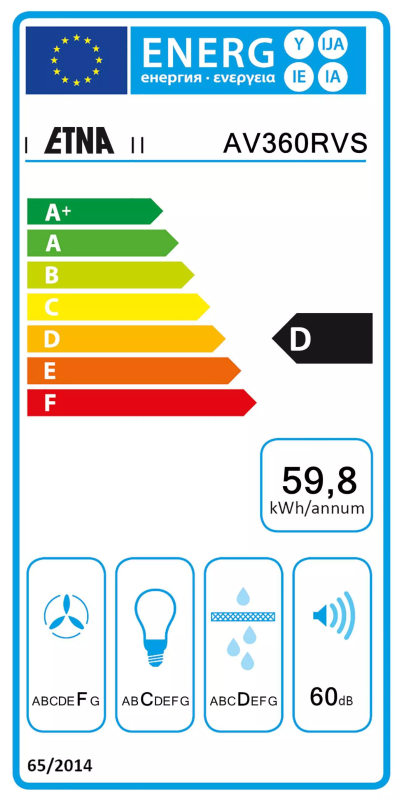Page 1 of the manual Energy Label Etna AV360RVS