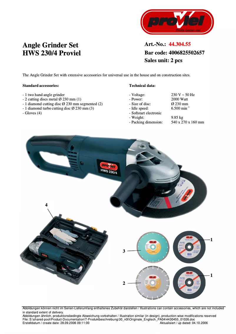 Page 1 of the manual User Manual Proviel HWS 230-4
