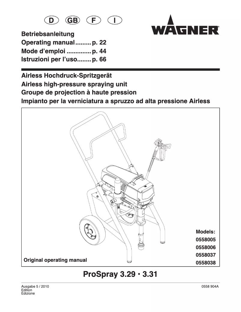 First page image of the manual for ProSpray 3.29