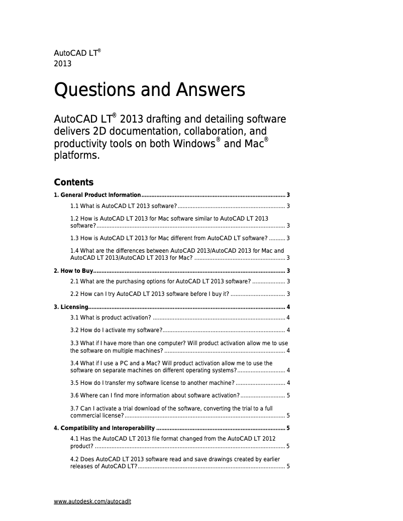 First page image of the manual for AutoCAD LT 2013 (Mac)
