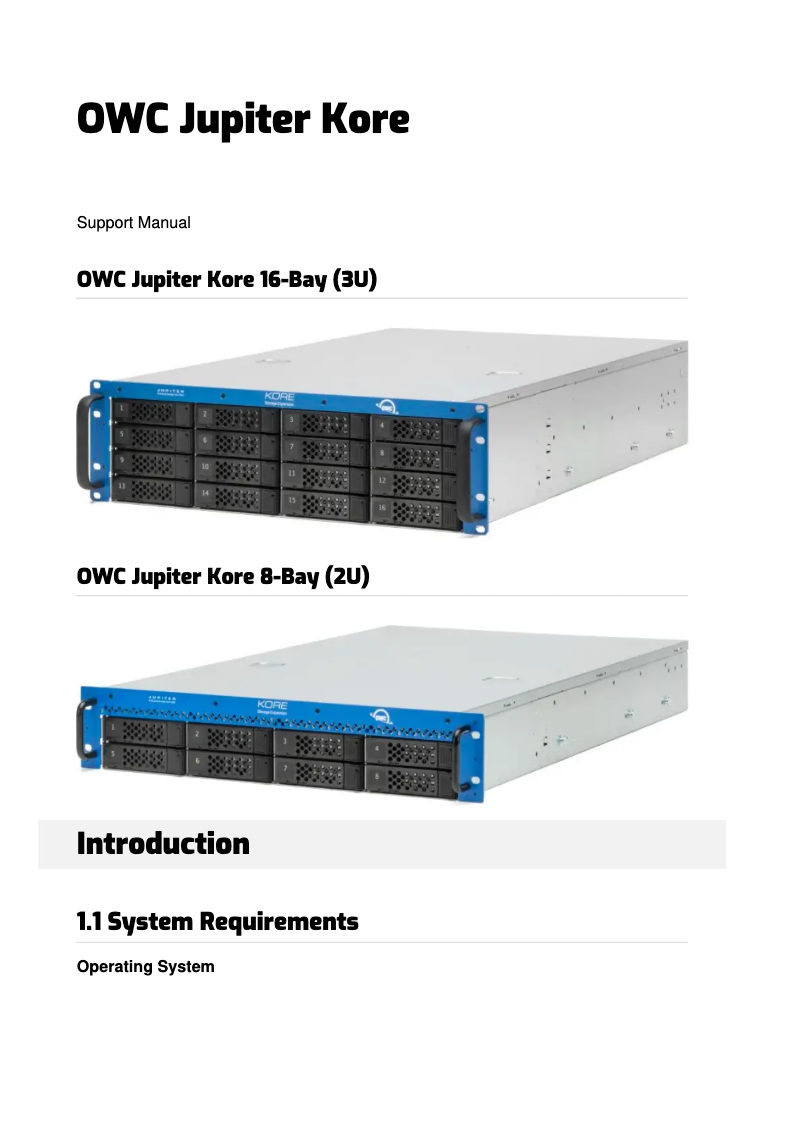 First page image of the manual for Jupiter Kore