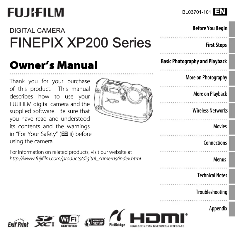 Page 1 de la notice Manuel utilisateur Fujifilm FinePix XP200