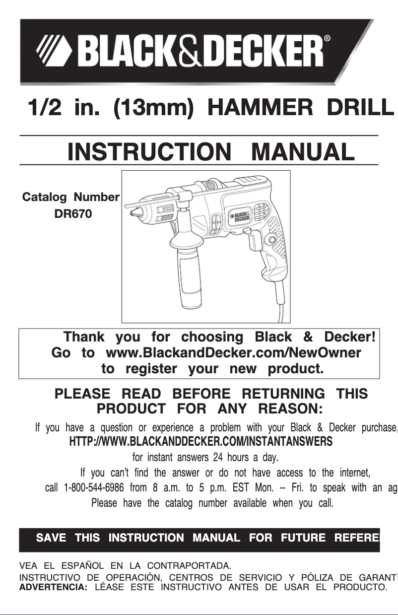 Page 1 of the manual User Manual Black & Decker DR670