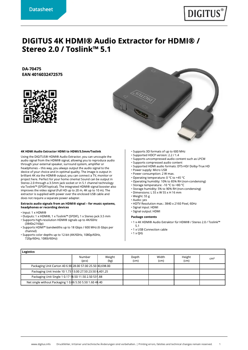 First page image of the manual for DA-70475