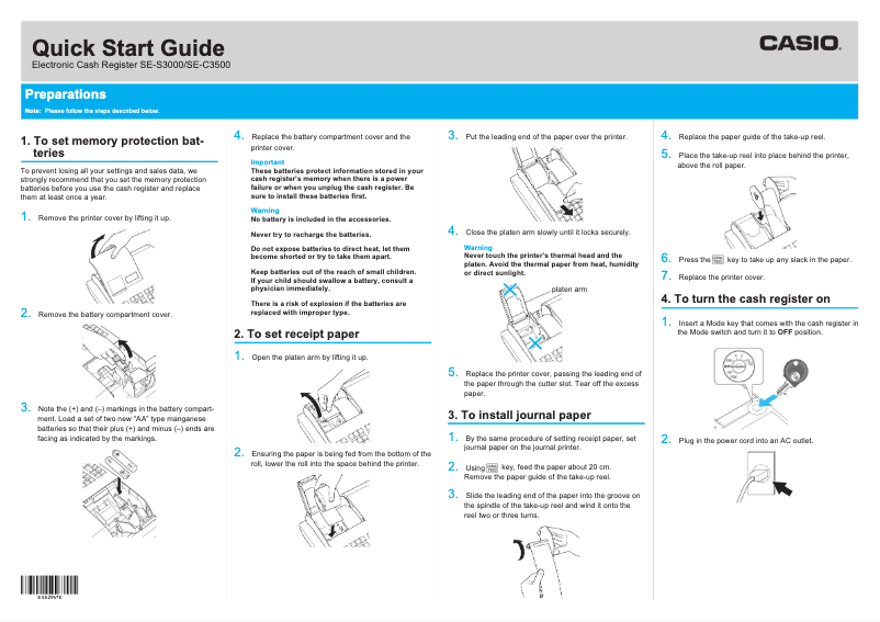 Page 1 of the manual Quick Start Guide Casio SE-C3500
