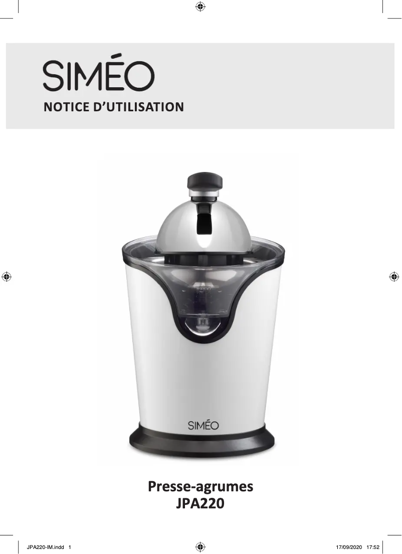 Image de la première page du manuel de l'appareil JPA220