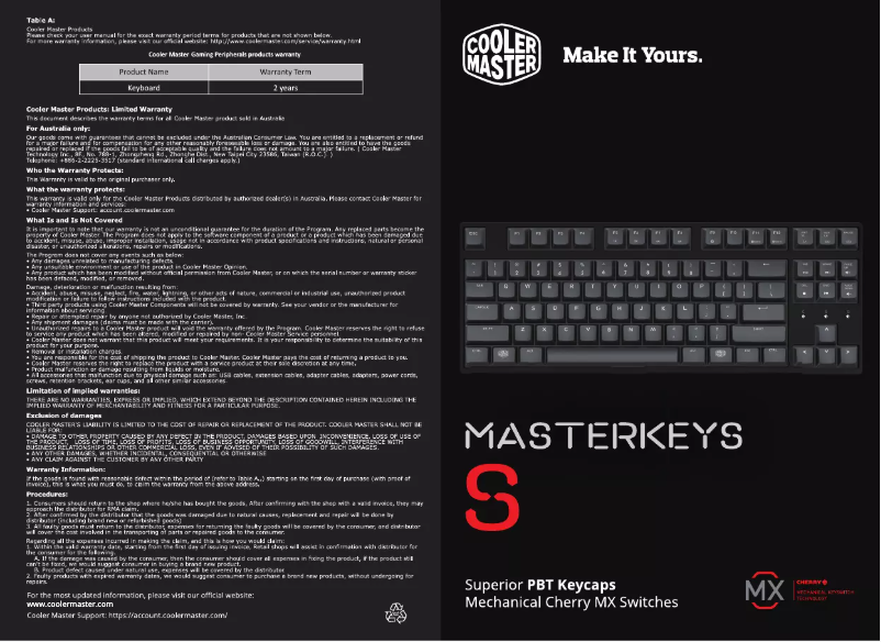 First page image of the manual for MasterKeys S