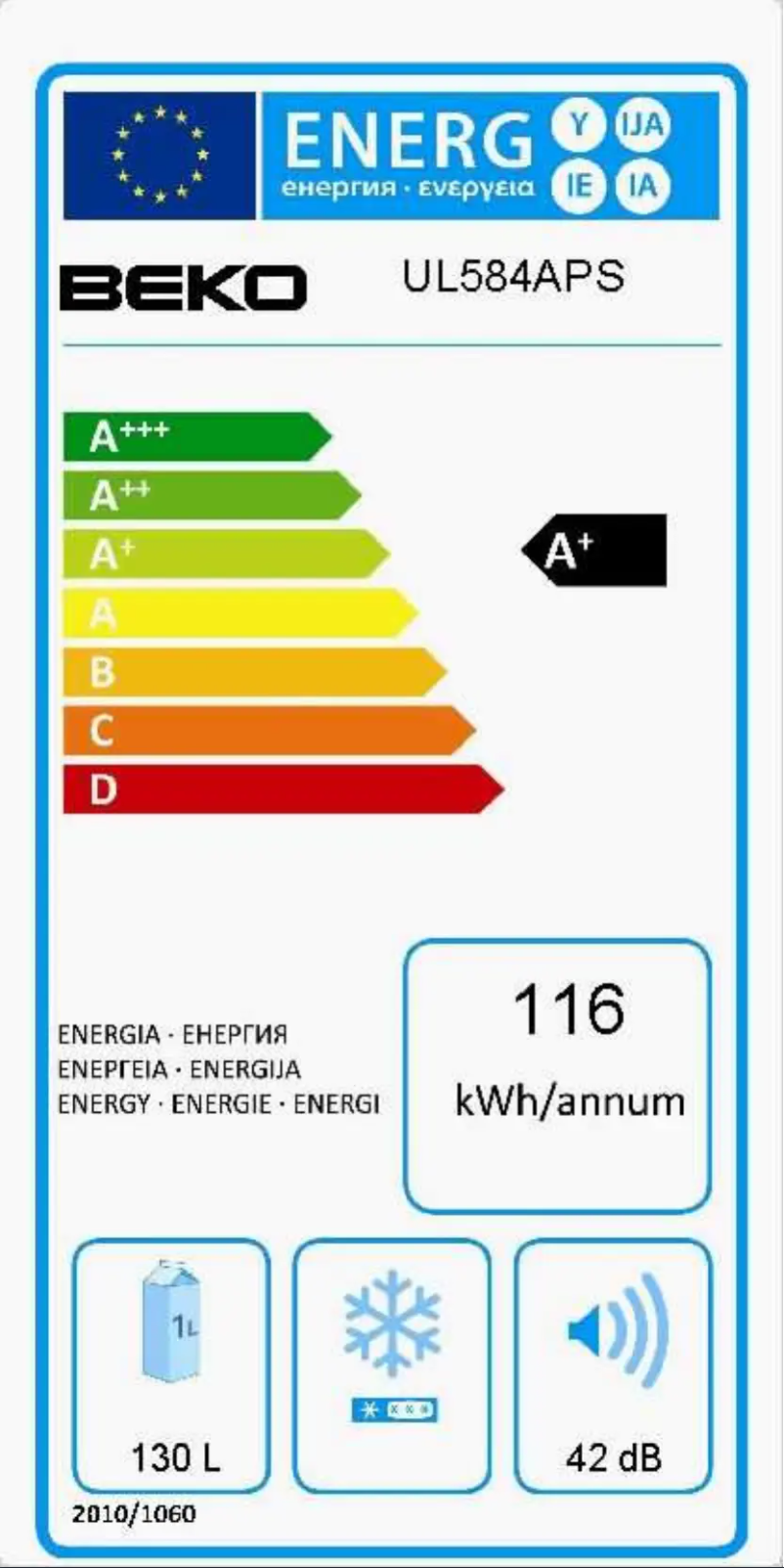 Page 1 of the manual Energy Label Beko UL584AP