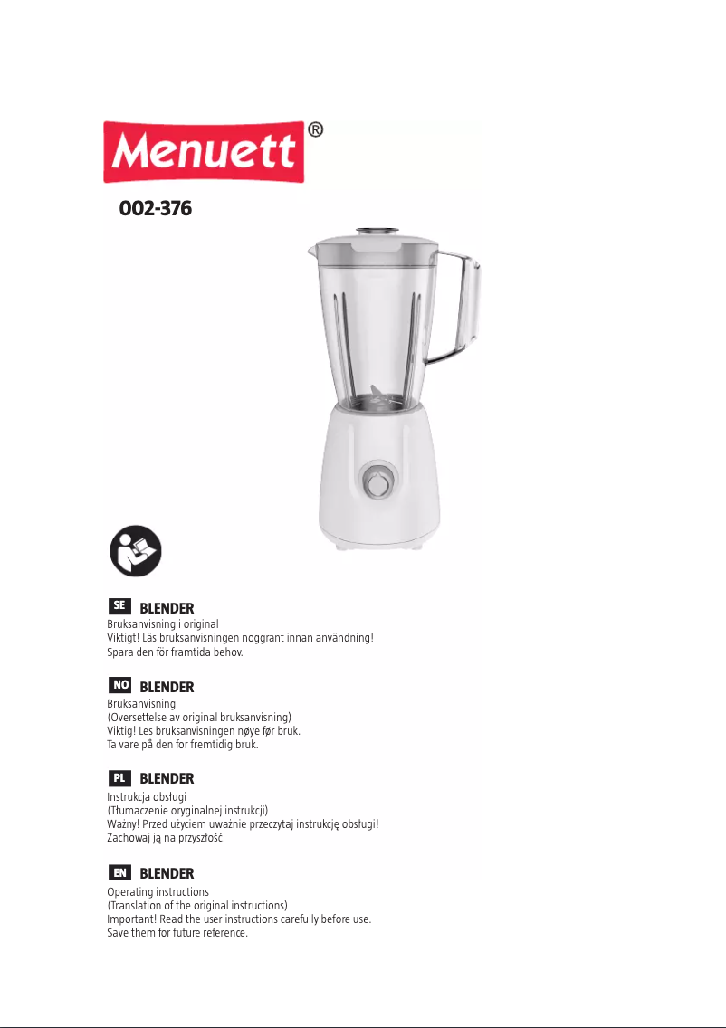 Page 1 of the manual User Manual Menuett 002-376