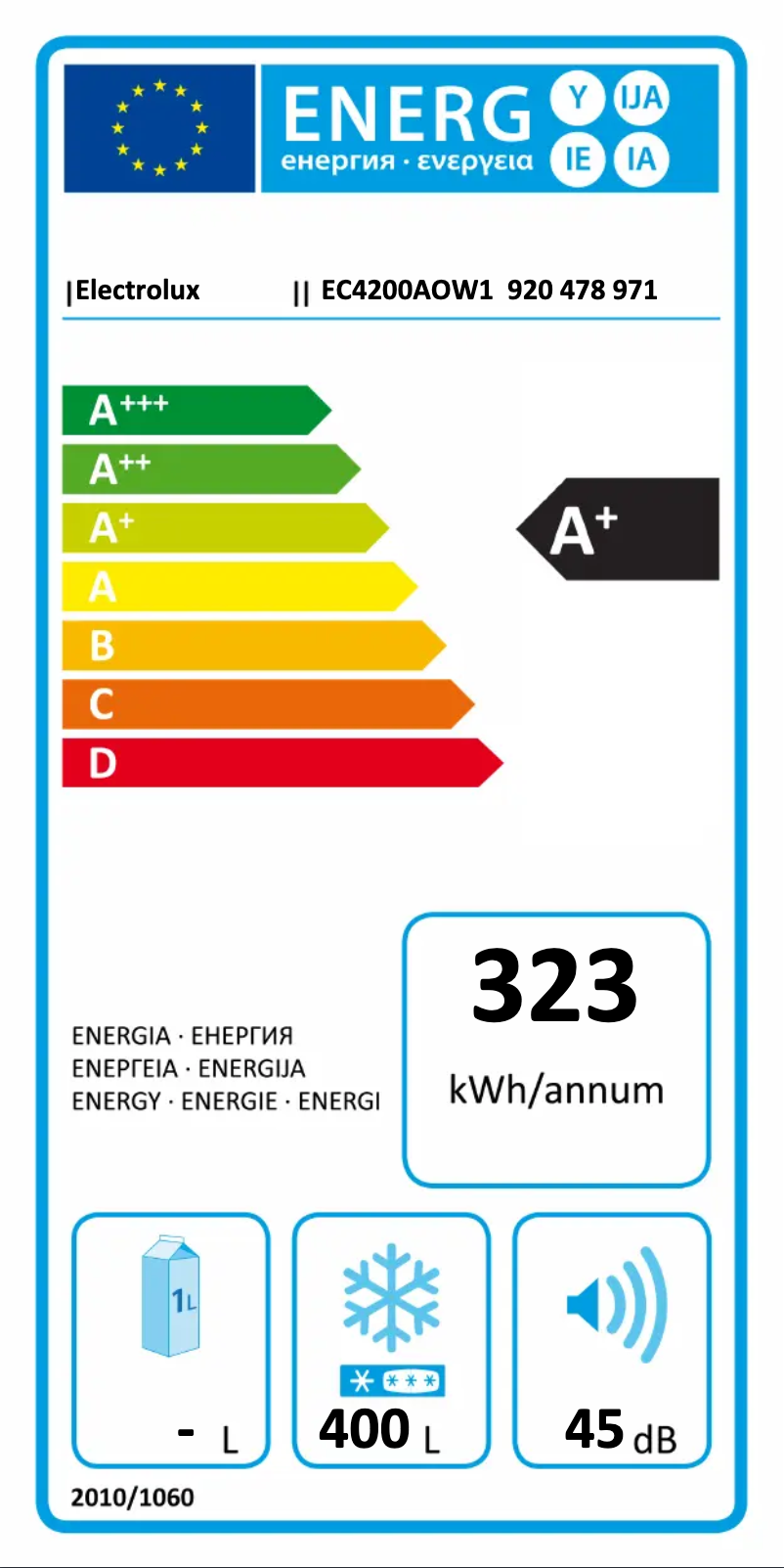 Page 1 of the manual Energy Label Electrolux EC4200AOW1
