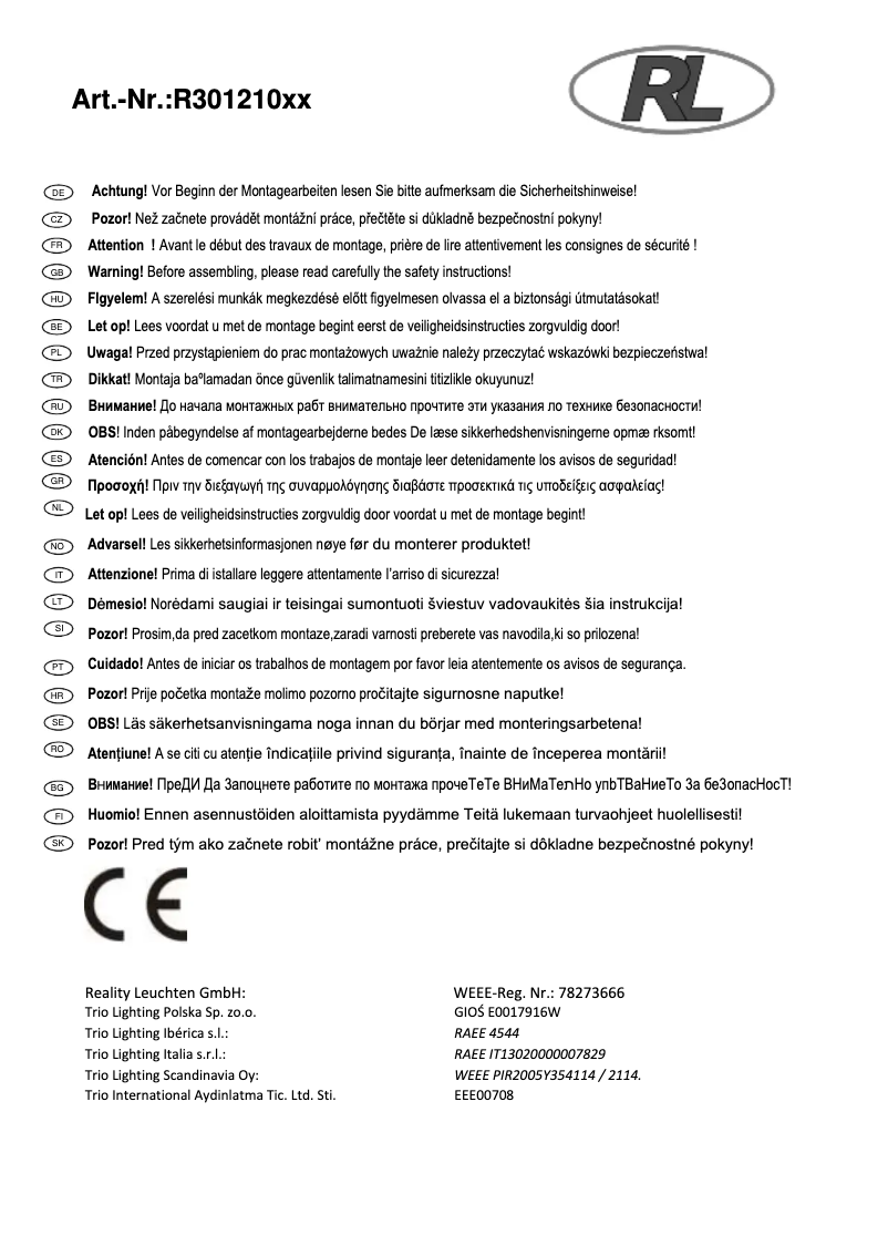 Page 1 of the manual User Manual Trio Lighting Magna