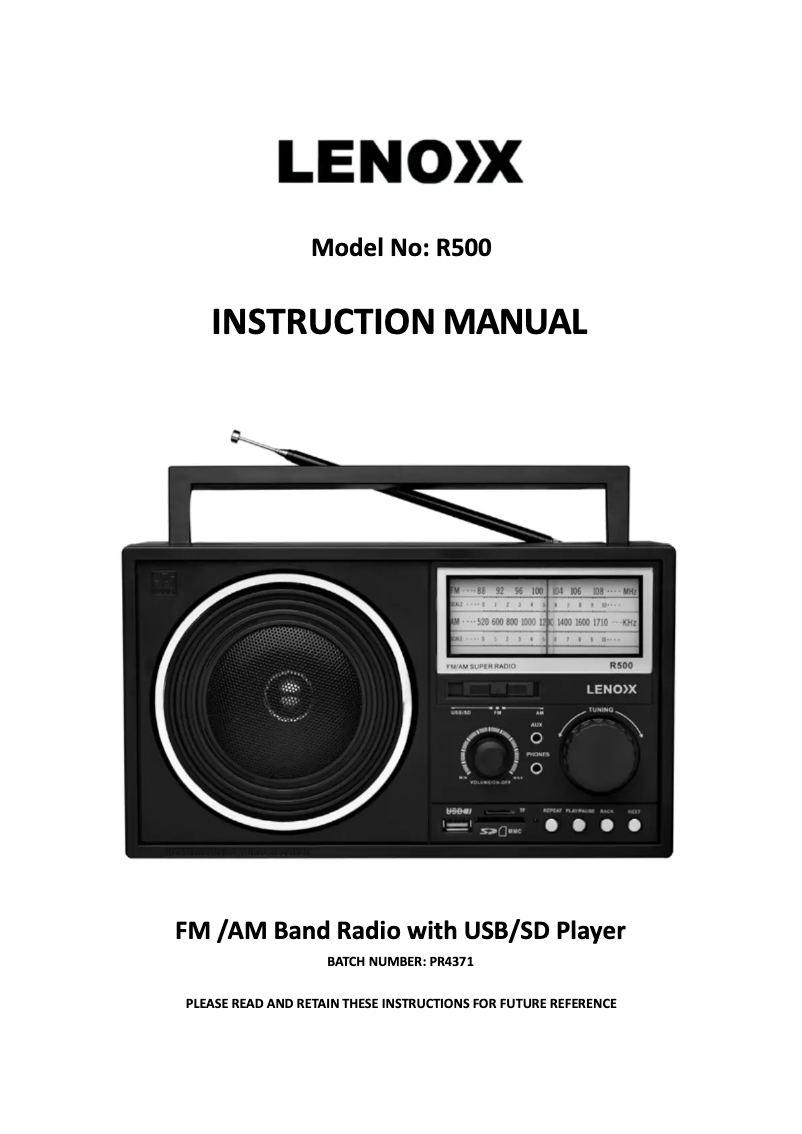 Page 1 of the manual User Manual Lenoxx R500