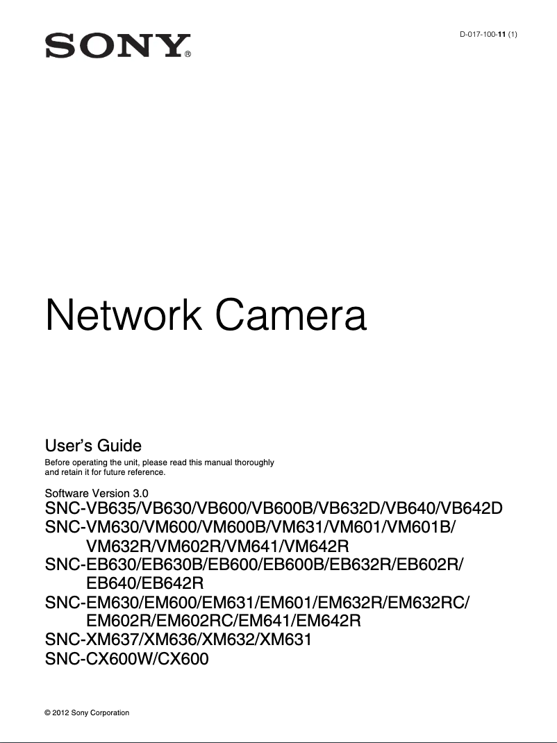 First page image of the manual for SNC-VB635