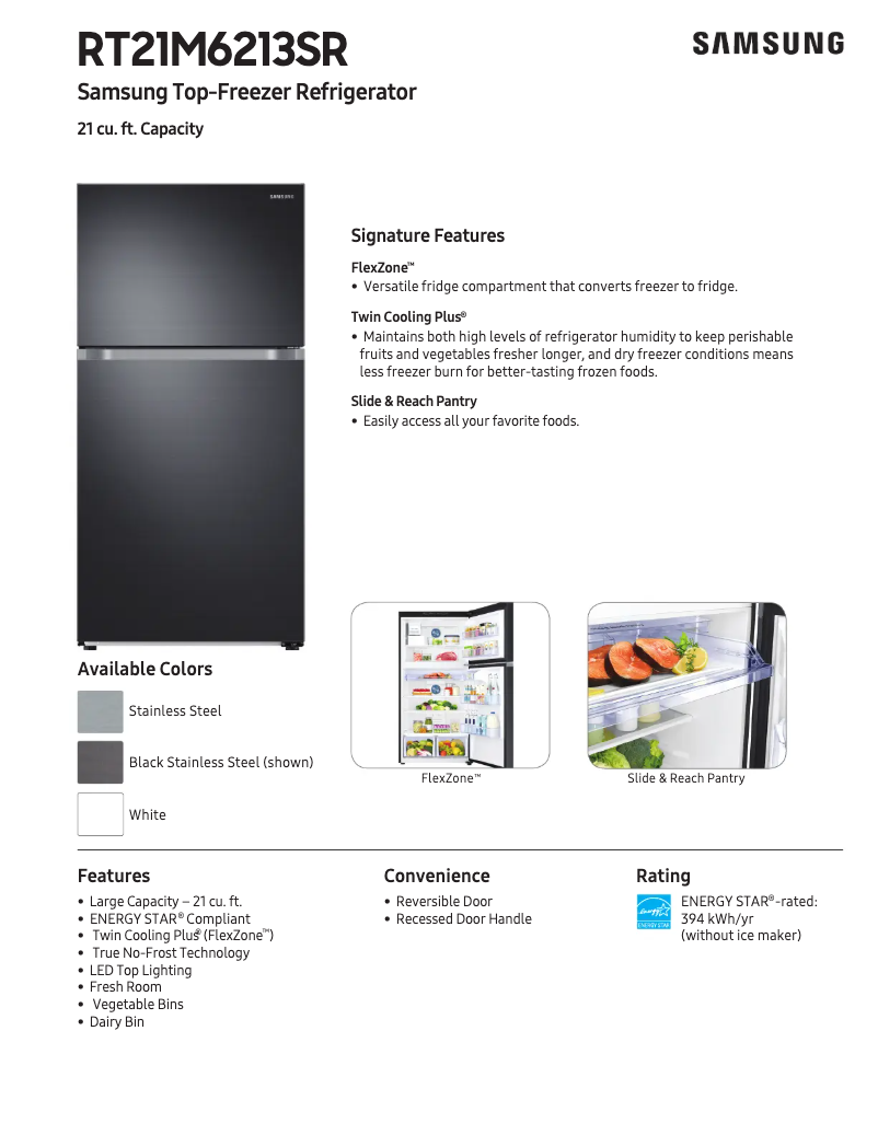 Page 1 of the manual Technical Sheet Samsung RT21M6213SG/AA