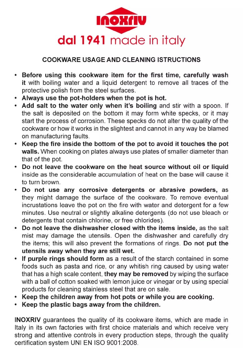 Page 1 of the manual User Manual Inoxriv S.p.A. 53300335