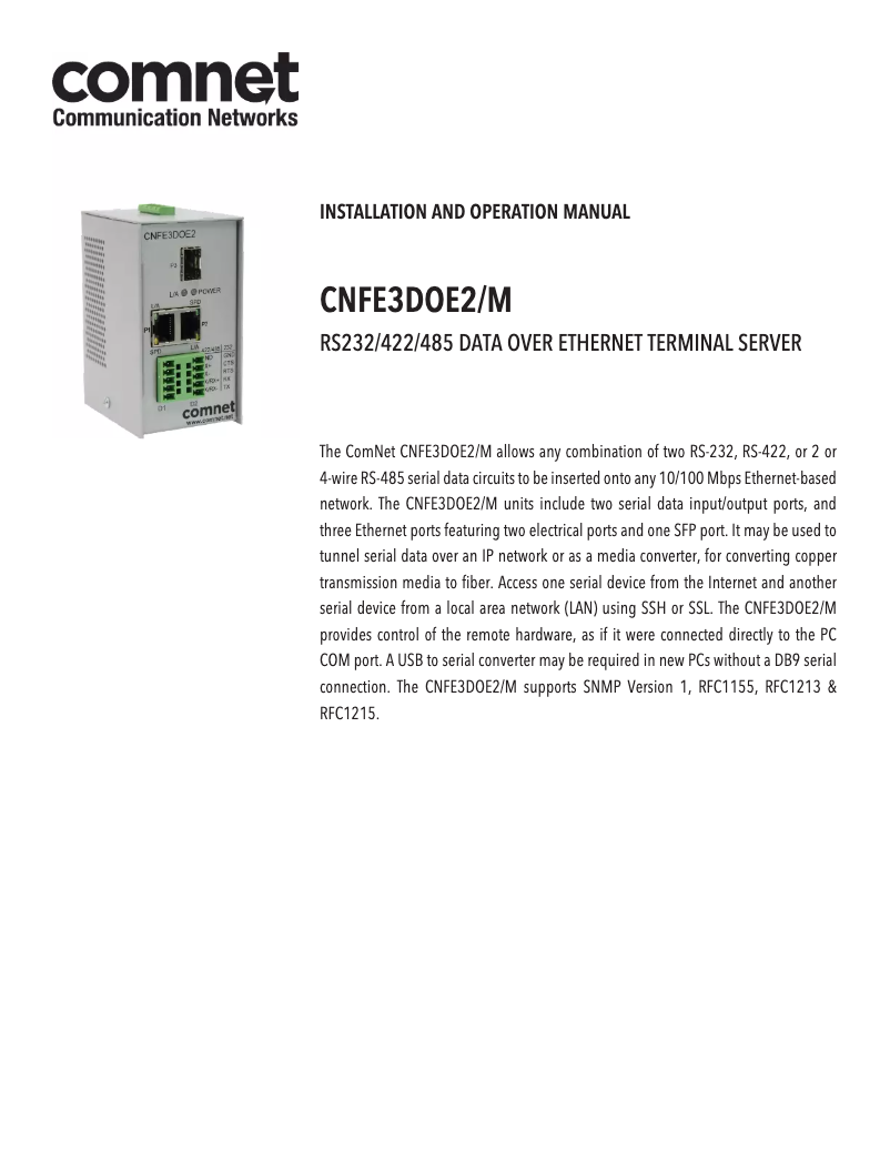 First page image of the manual for CNFE3DOE2