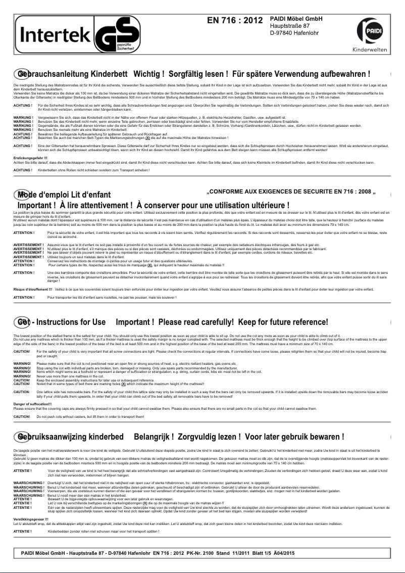 Page 1 of the manual User Manual Paidi Fabiana