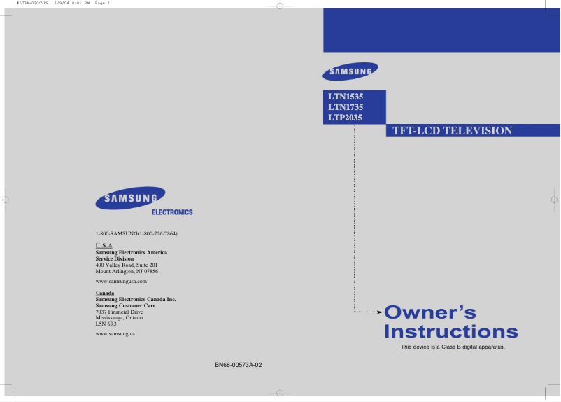 Page 1 of the manual User Manual Samsung LTN1735