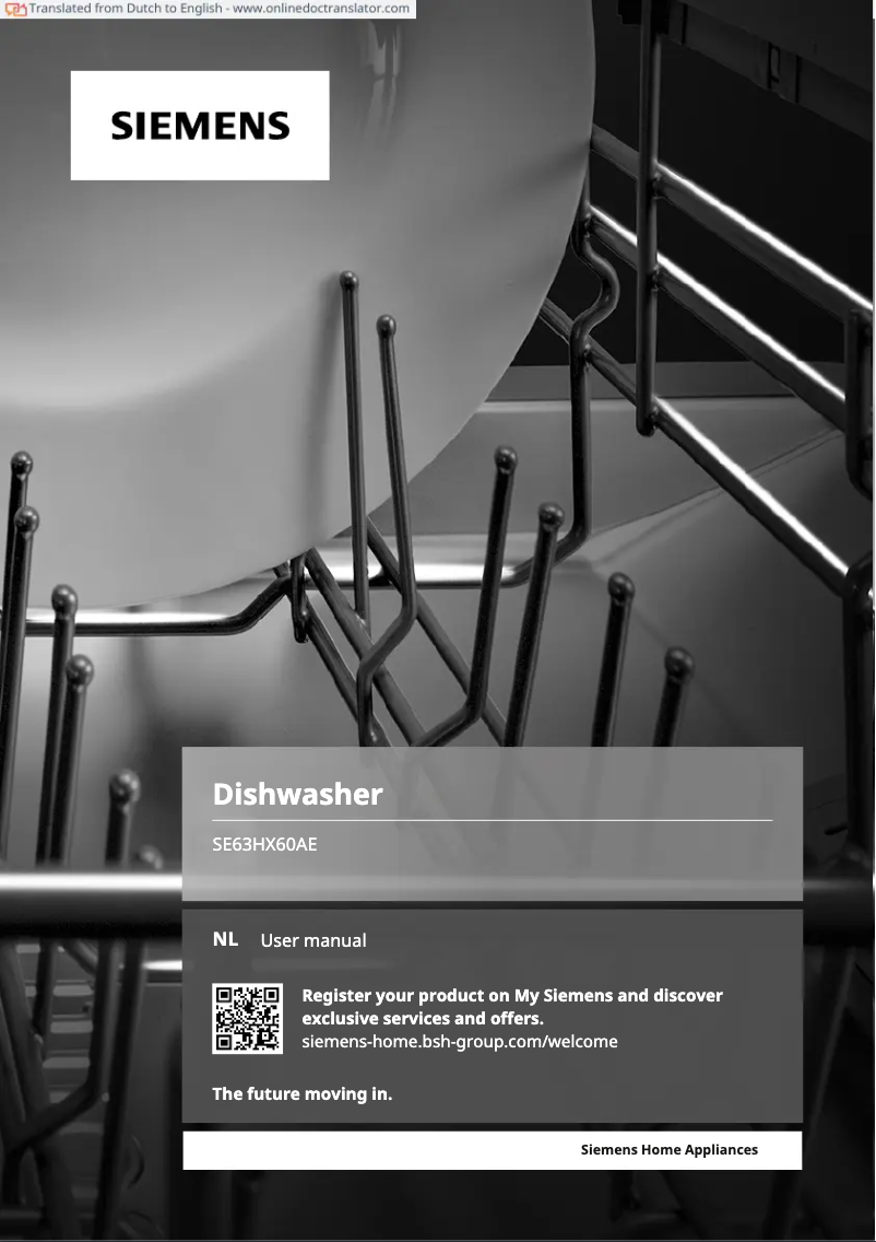 Page 1 of the manual User Manual Siemens SE63HX60AE